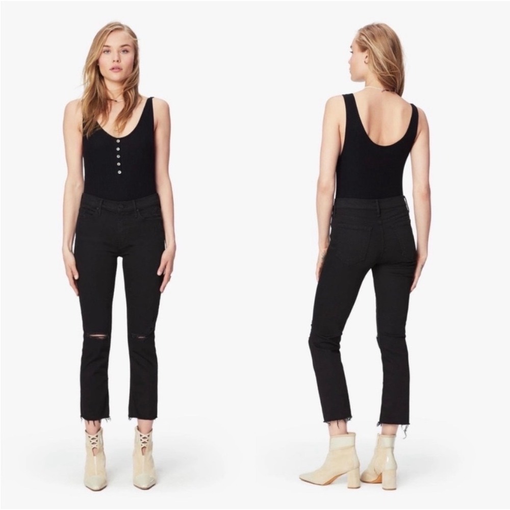 Mother jeans The Rascal Ankle Fray Guilty as Sin 24 black denim casual edgy‎